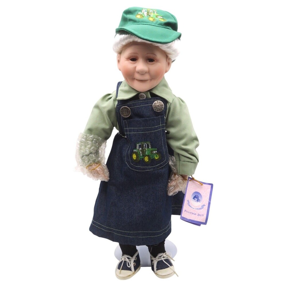 Vintage John Deere Grandma Porcelain Doll 16" Goldenvale Collection Farm Decor